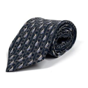 Brioni Mens Tie Blue 100% Silk Jacquard Geometric Floral Pattern Made in Italy